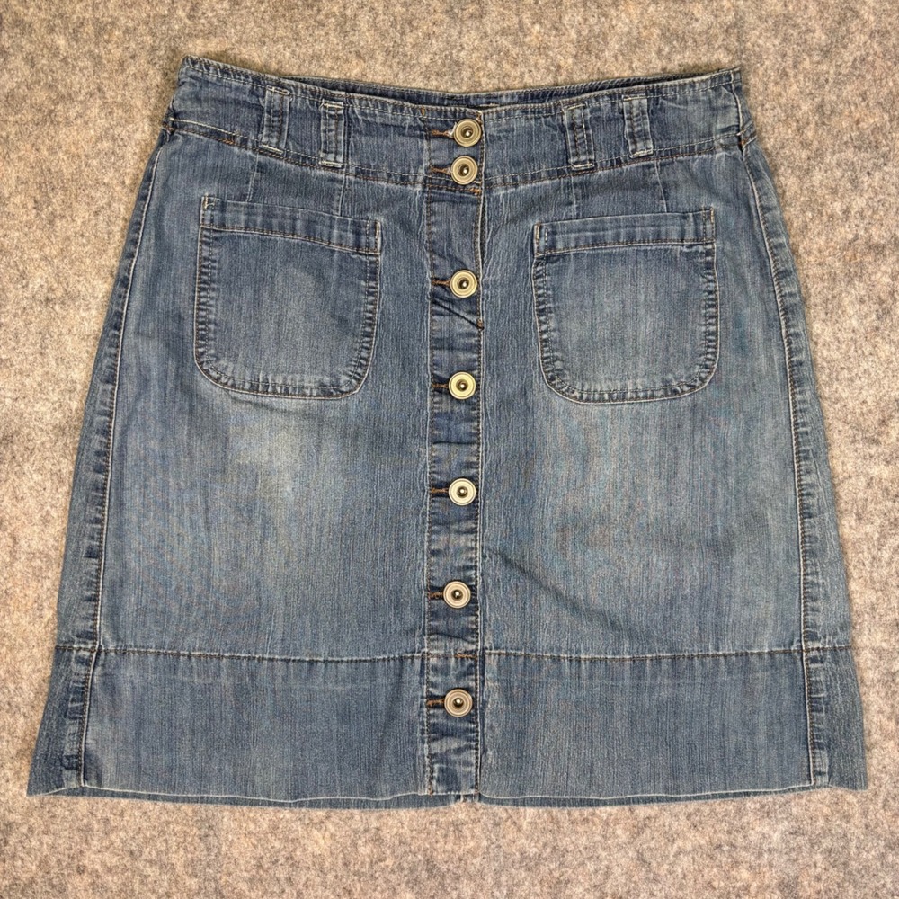 Christiana Zinn Denim Mini Skirt Womens 8 Blue Button Front A-Line Y2K 31" Retro